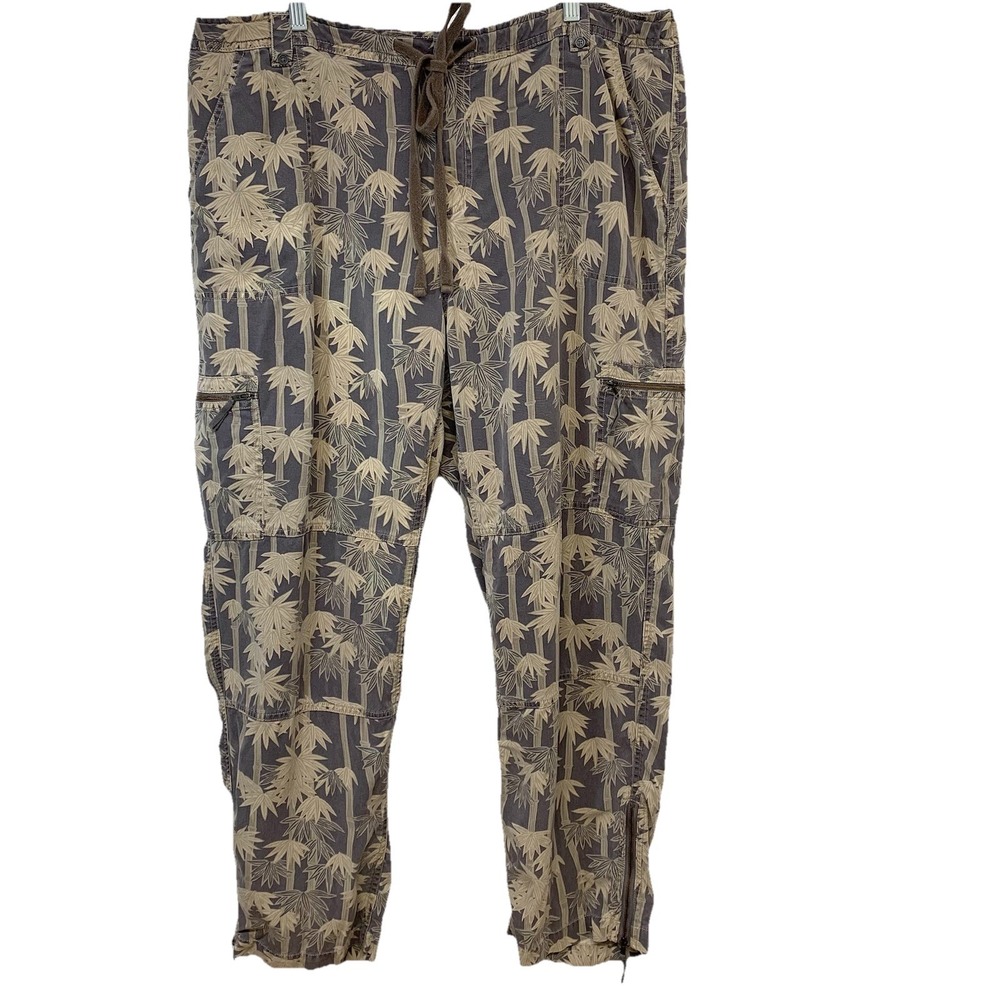 Soft Surroundings Cargo Drawstring Pants 1X Gray Floral Tencel Utility Tropical